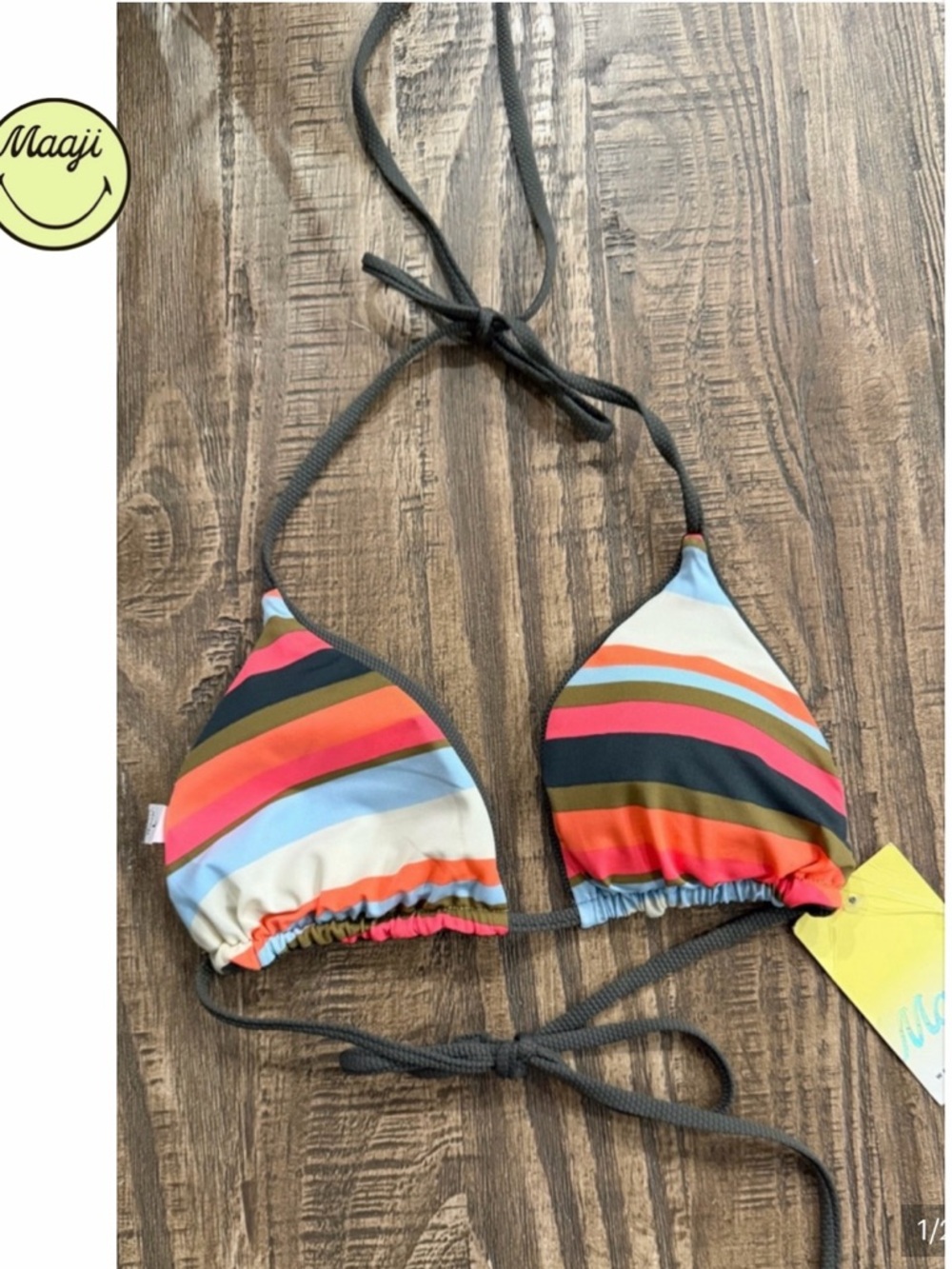 (TOP) Crocodile Green Balmy Reversible Bikini Top.